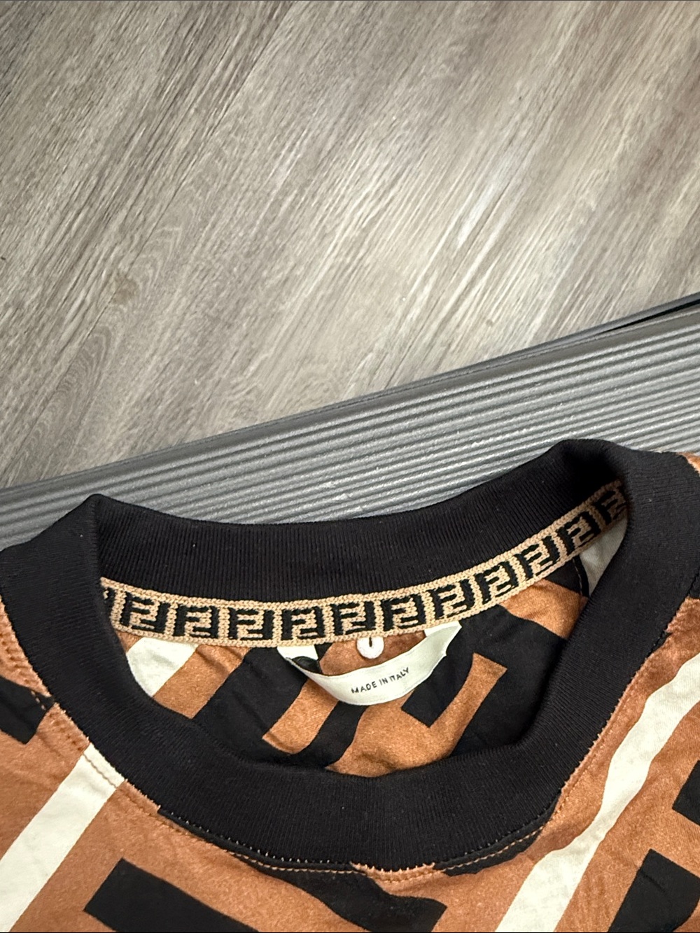 Fendi Black and Brown Logo-Stripe Tee